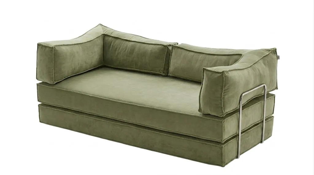 SOFA CAMA TANDEM BORDES RECTOS VERDE OLIVA - 1